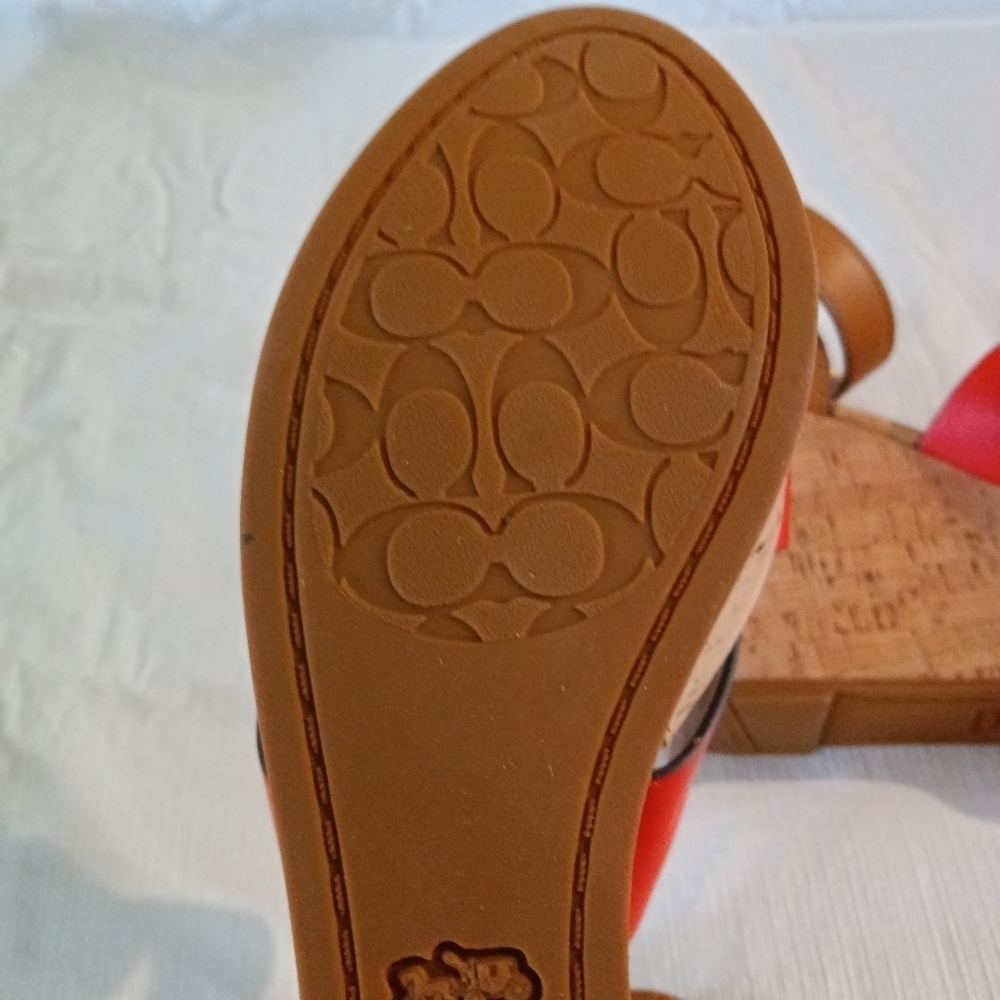 COACH Isla Wedge Heel Sandal Geranium Orange Leather Size 7 - Picture 10 of 10